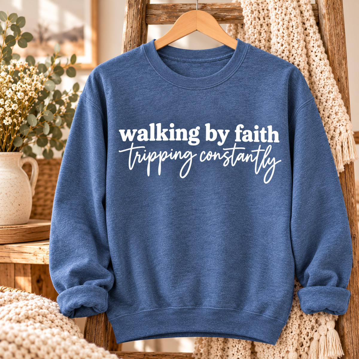 Walking by Faith Indigo Crewneck