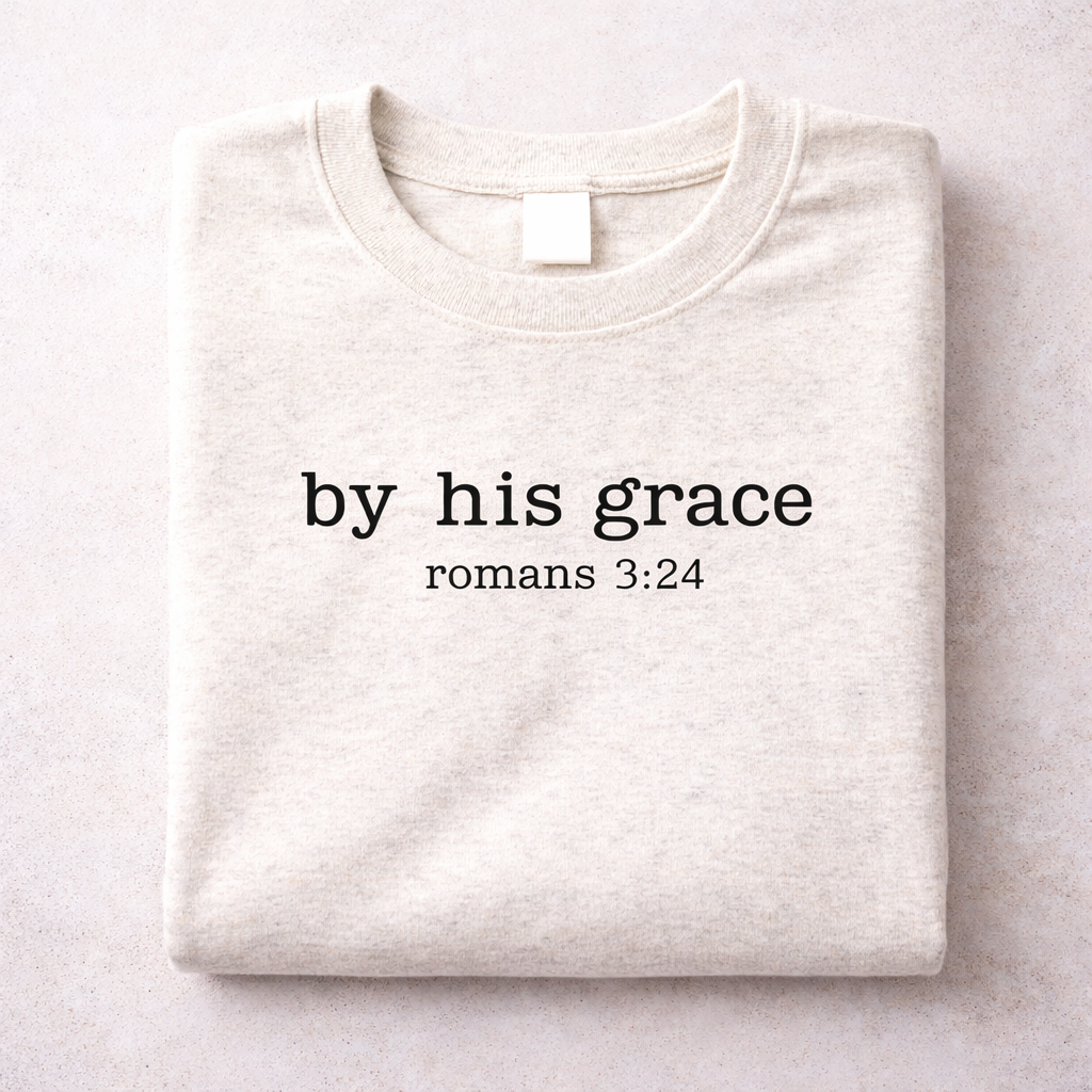 By His Grace-Romans 3:24 Christian T-Shirt Faith Based Graphic Tee - Basic Belief, LLC