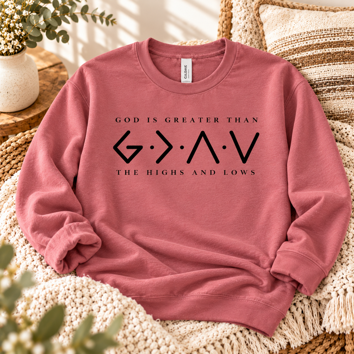 God Is Greater Highs and Lows Mauve Crewneck