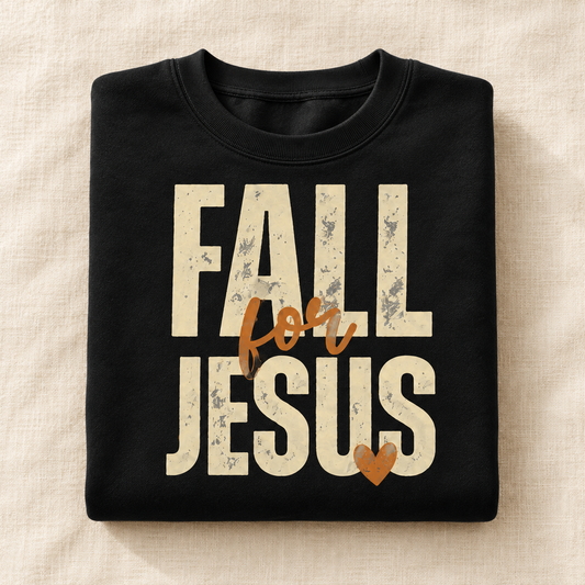 Fall for Jesus crewneck folded on ivory linen