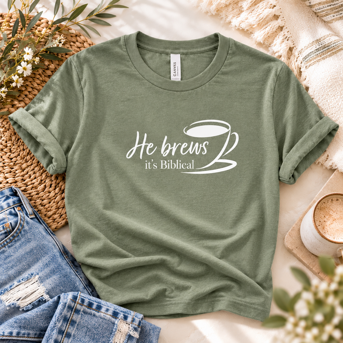 Sage green He brews it's Biblical T-shirt