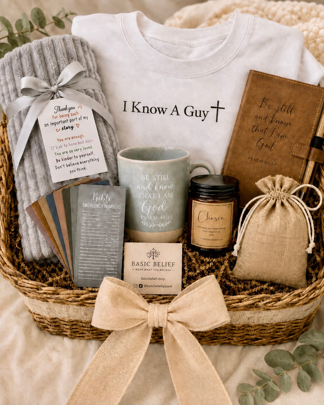 Basic Belief I Know A Guy faith gift basket