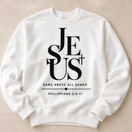 White JESUS Name Above All Names crewneck sweatshirt