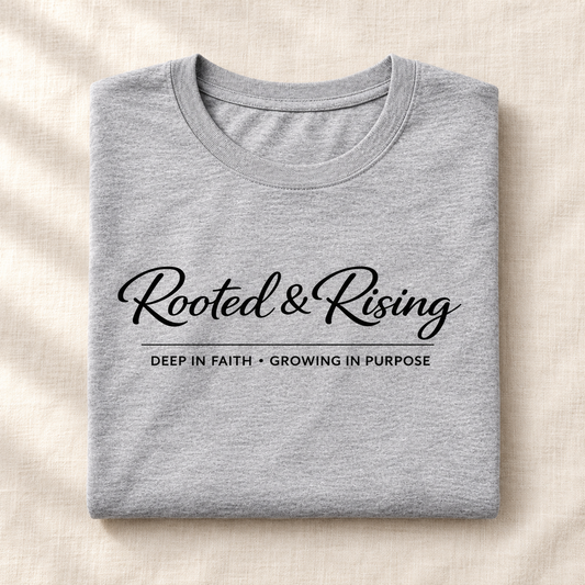 Rooted and Rising tee folded