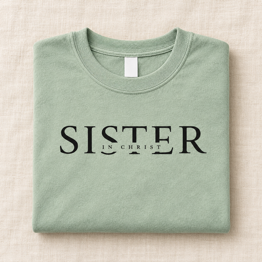 Sisters in Christ tee folded